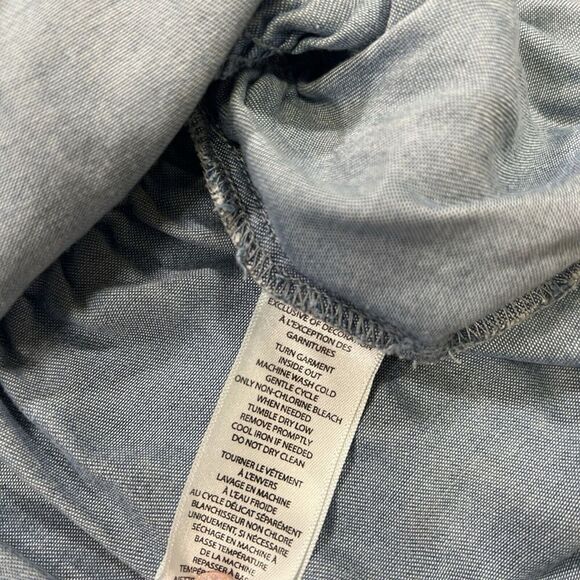 BeachLunchLounge Embroidered Peplum Chambray Blouse  Flare Bell Sleeve Small - Picture 10 of 15